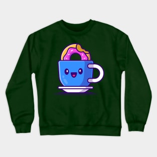 Cute Hot Coffee With Doughnut Cartoon Crewneck Sweatshirt